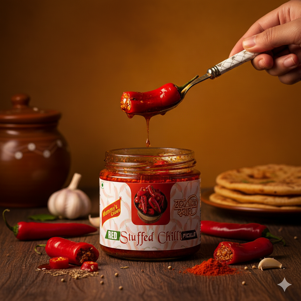 Mummy's Choice  Red Stuffed Chilli Pickle 250g - Image 2
